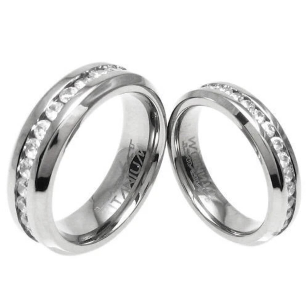 Mirror Polished Titanium 1.0-1.6 Carat Cz Eternity Ring.